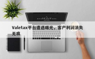 Valetax平台遭遇曝光，客户利润消失无痕