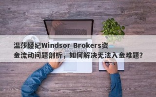 温莎经纪Windsor Brokers资金流动问题剖析，如何解决无法入金难题？