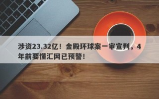 涉资23.32亿！金殿环球案一审宣判，4年前要懂汇网已预警！