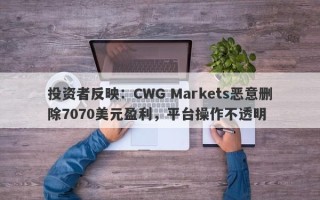 投资者反映：CWG Markets恶意删除7070美元盈利，平台操作不透明