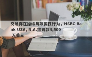 交易存在操纵与欺骗性行为，HSBC Bank USA, N.A.遭罚款4,500 万美元