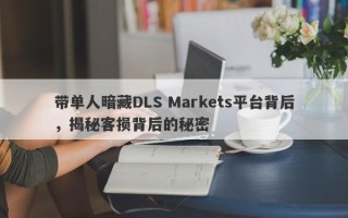 带单人暗藏DLS Markets平台背后，揭秘客损背后的秘密