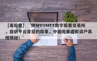 【毒蛇君】‘揭秘EUMEX数字股票交易所，自研平台背后的故事，中国元素虚拟资产真相揭秘！’