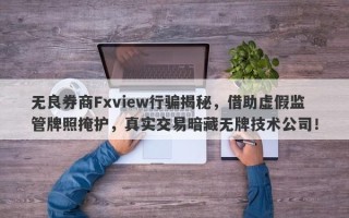 无良券商Fxview行骗揭秘，借助虚假监管牌照掩护，真实交易暗藏无牌技术公司！