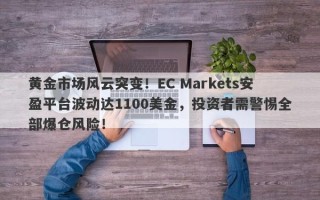 黄金市场风云突变！EC Markets安盈平台波动达1100美金，投资者需警惕全部爆仓风险！