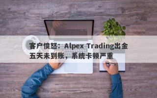 客户愤怒：Alpex Trading出金五天未到账，系统卡顿严重